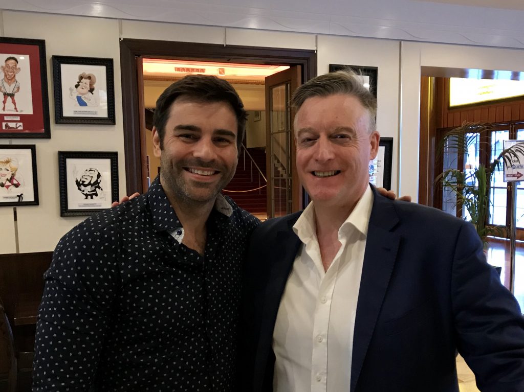 Matthew Myers (The Celebrity Whisperer) Interviewing Adam-Jon at Her Majesty's Theatre, Melbourne