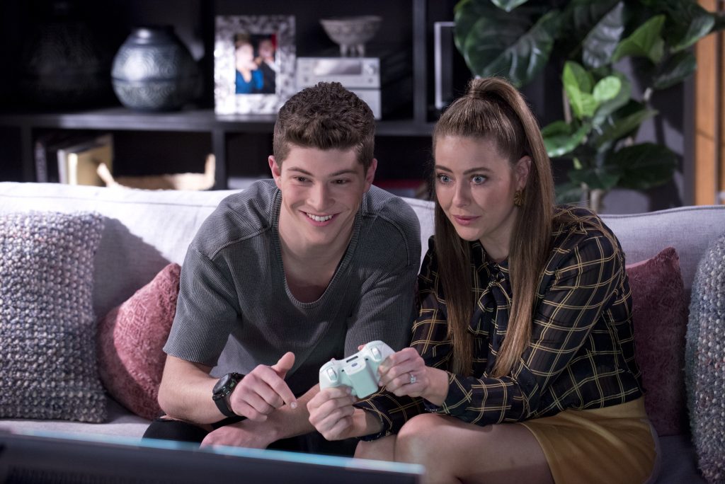 Benny Turland (Hendrix Greyson) and April Rose Pengilly (Chloe Brennan) in a scene from Neighbours. Matt Myers The Celebrity Whisperer