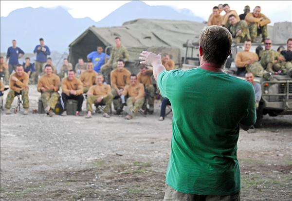 Troy entertaining Australian troops in East Timor. Matt Myers Celebrity Whisperer Matthew