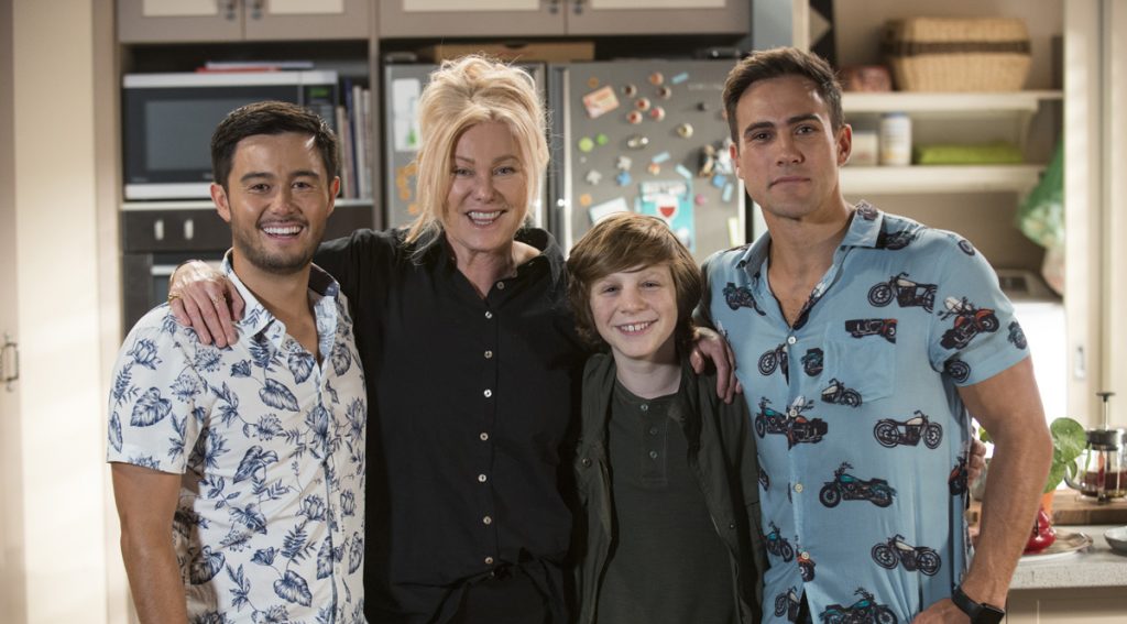 On the Neighbours set with Takaya Honda, Deborra-lee Furness, Ezra Justin and Matt Wilson. Celebrity Whisperer. Matt Myers.