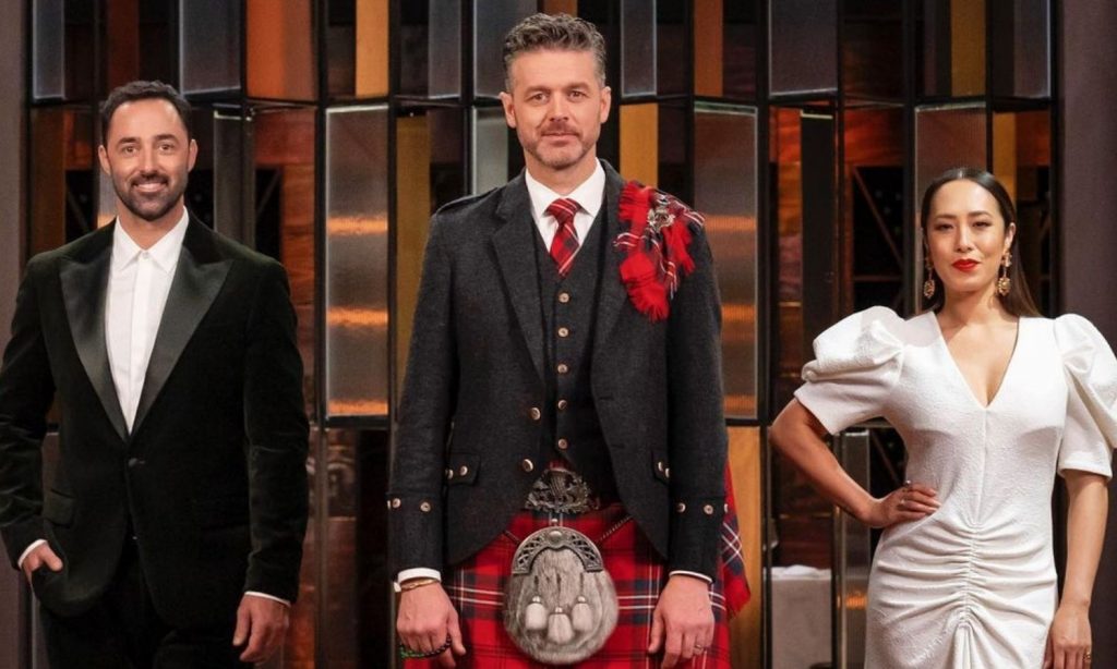 Jock Zonfrillo 'kilted up' along with fellow MasterChef Australia hosts, Andy Allen Melissa Leong Matt Myers Celebrity Whisperer