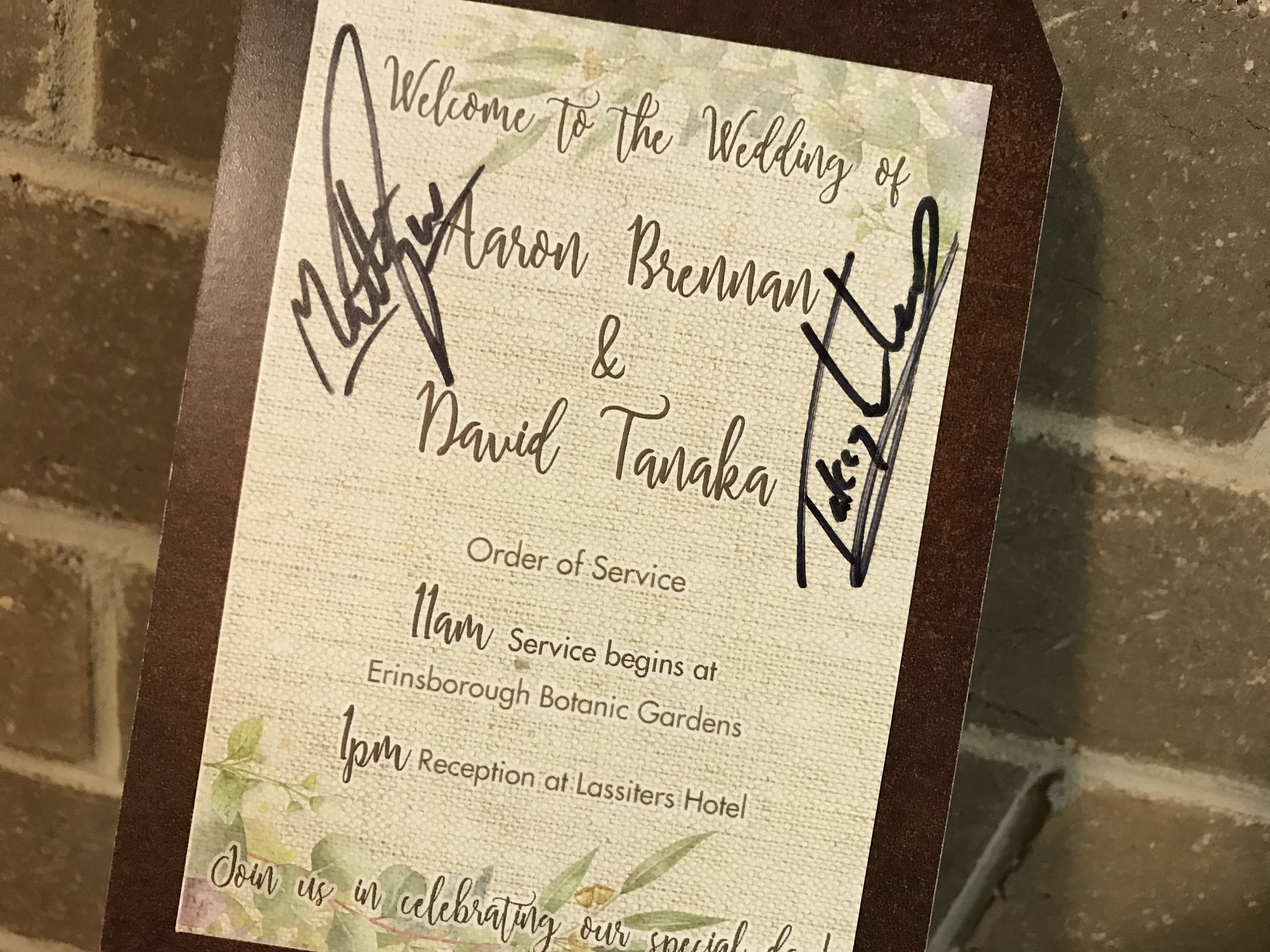 A great piece of memorabilia - an invitation to Aaron and David's wedding!