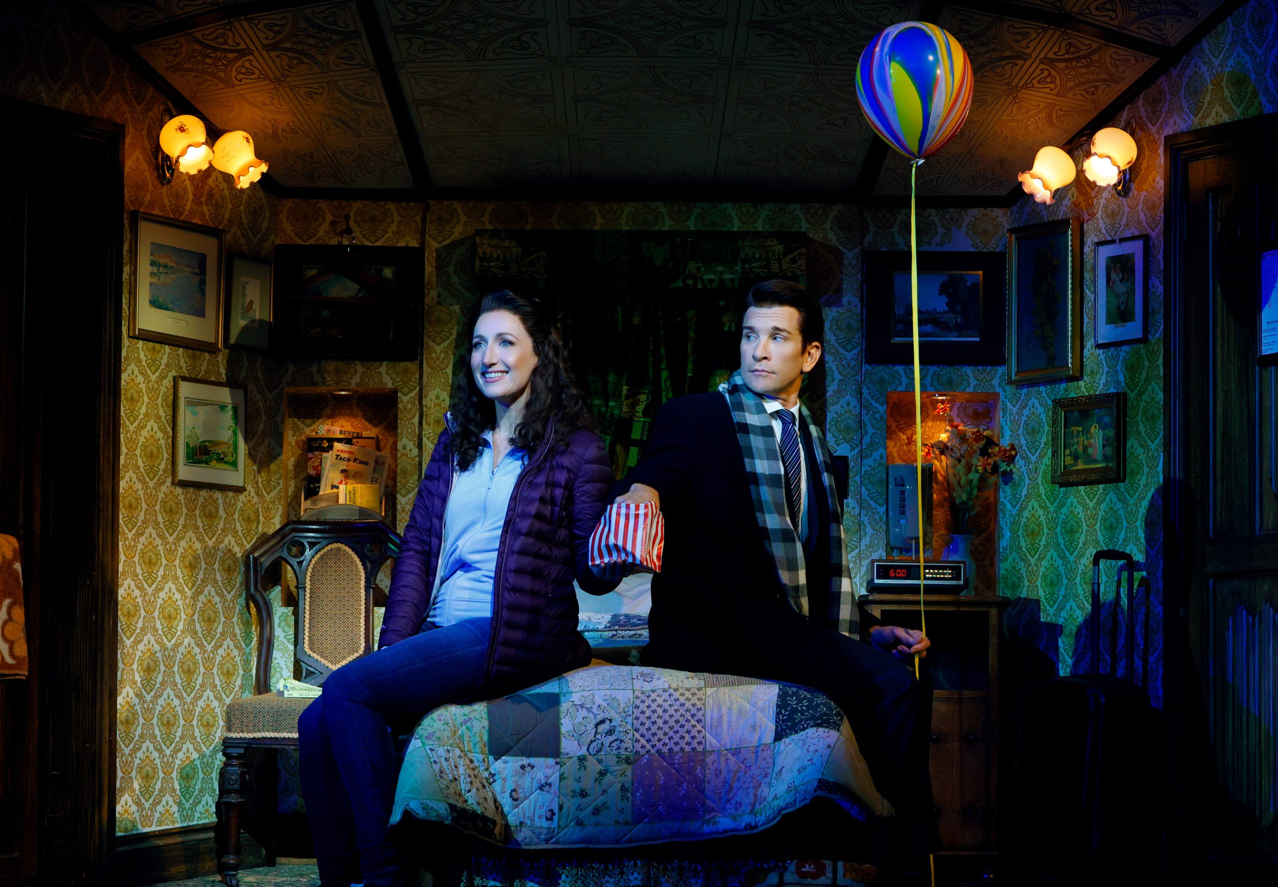 Andy Karl as Phil Connors with Elise McCann as Rita Hanson in Groundhog Day: The Musical