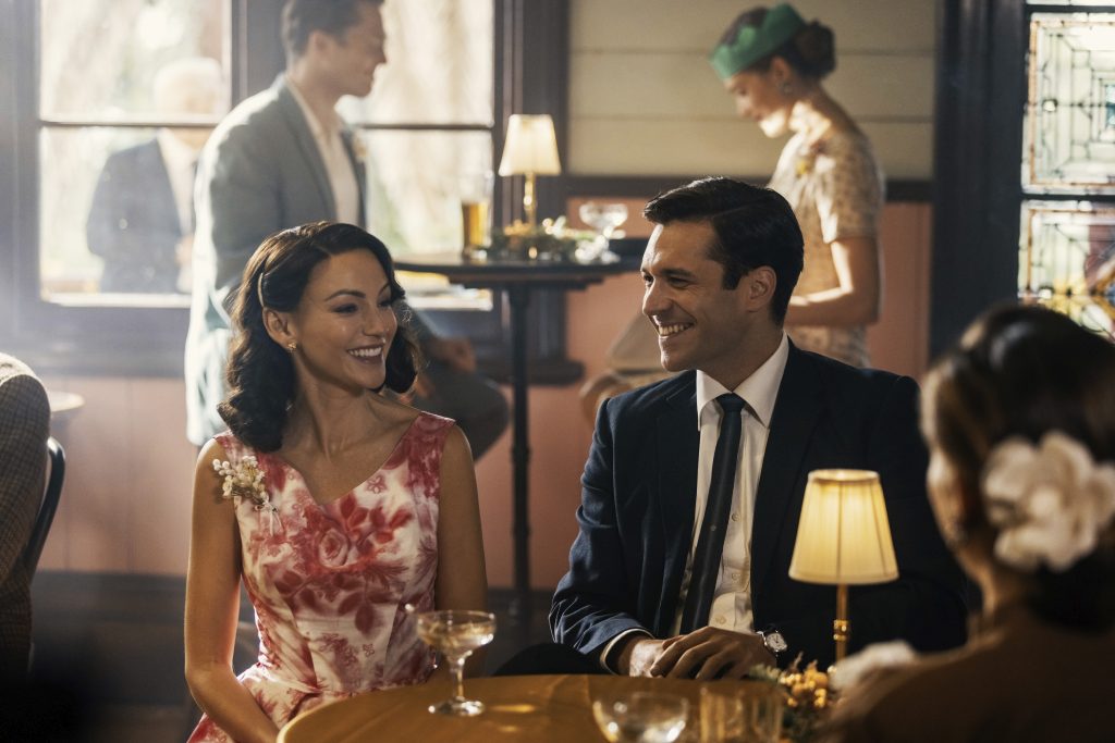 Nic English (Robbie) with Michelle Keegan in Ten Pound Poms Photo credit: Lisa Tomasetti
