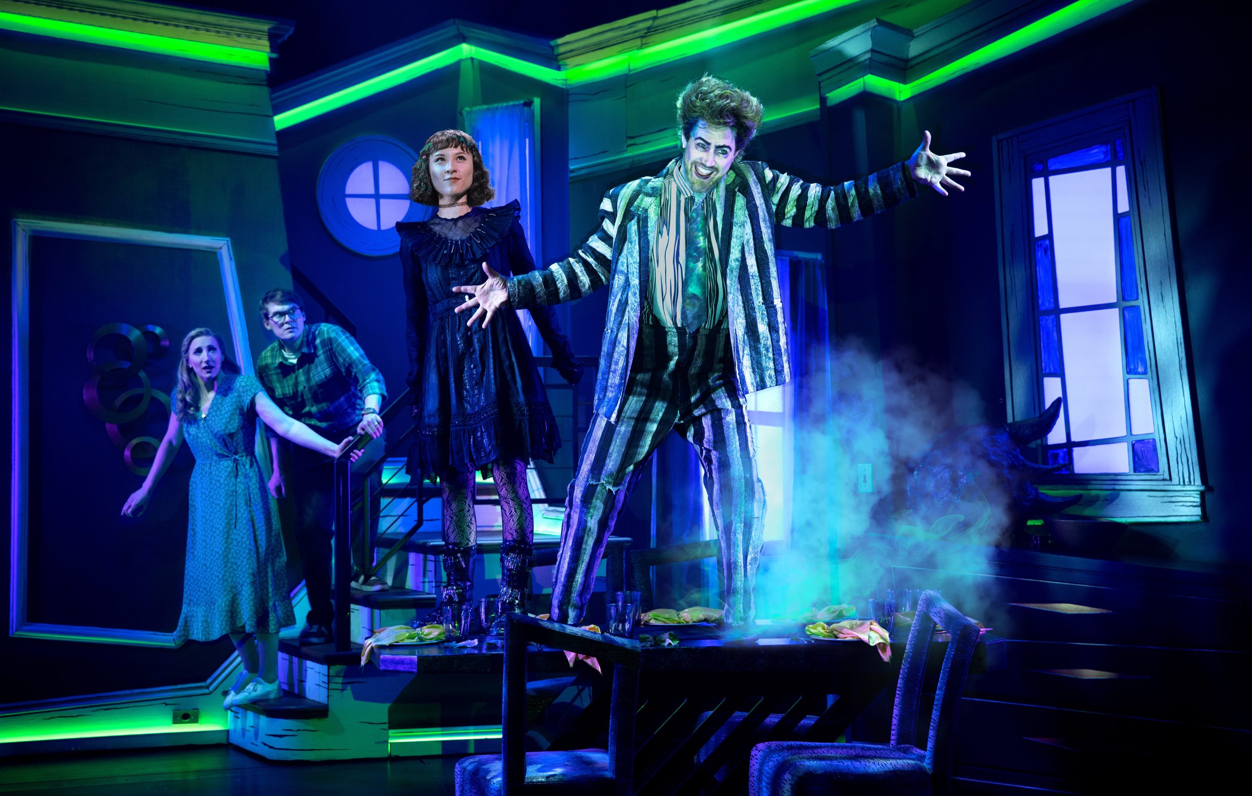 Eddie Perfect as Beetlejuice and Karis Oka as Lydia Deetz in Beetlejuice: The Muscial Photo: Michelle Grace HunderPhoto: Michelle Grace Hunder