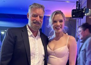 With Ashleigh Rubenach (Lorraine Baines) at the Back To The Future: The Musical launch, Sydney 