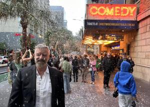 At Melbourne's annual A Christmas Carol production - fake snow, not real!